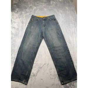 Royal Blue Jeans Mens 32x32 Blue Denim Thick Stitch Back Pockets Straight Leg